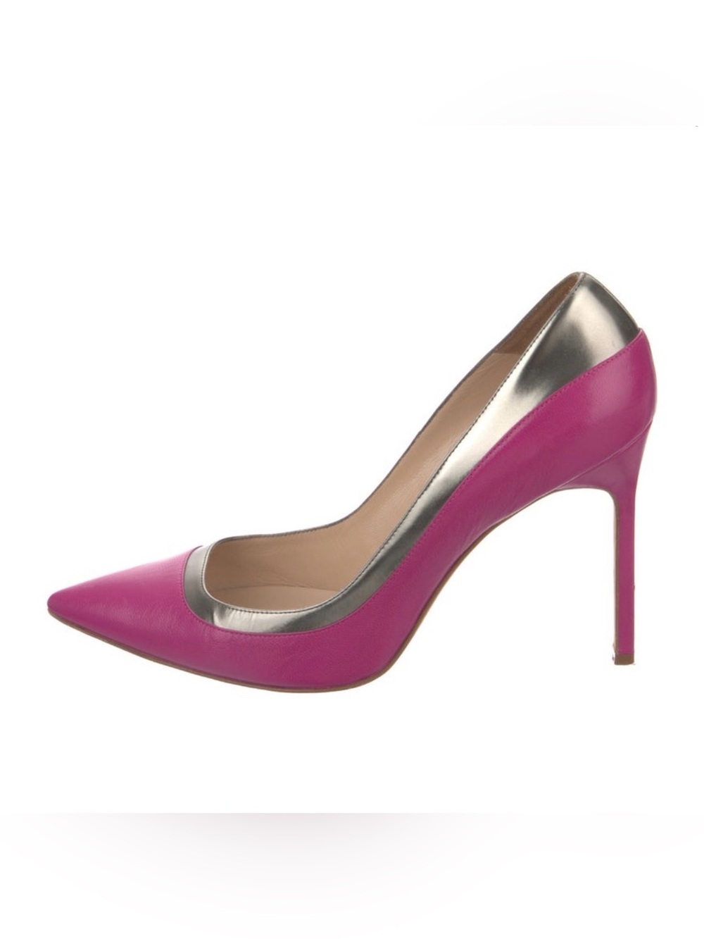 Manolo Blahnik Fuchsia Pointed-Toe Pump with Metallic Silver Trim
